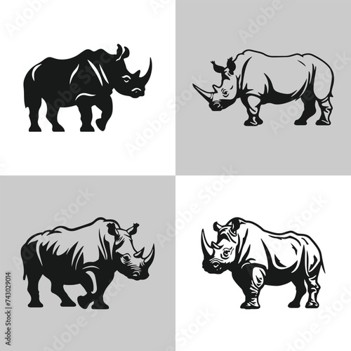 Logo of rhino icon set isolated vector silhouette design