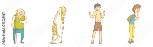 Sick People Character Suffer from Disease Symptoms Vector Set