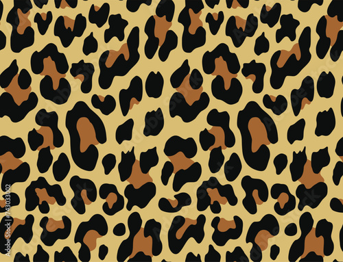  Leopard print seamless vector pattern, black spots on a yellow background, stylish design
