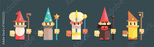 Funny Wizard and Magical Old Warlock Character Vector Set