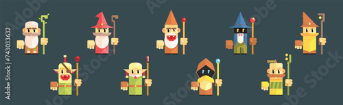 Funny Wizard and Magical Old Warlock Character Vector Set