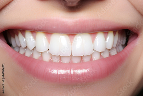 A woman's snow-white smile. Dentist services. Dental treatment.