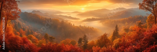 Sunrise over foggy autumn hills