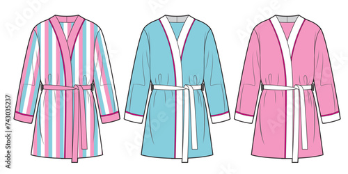 Set of bathrobes different colors, mini length.
