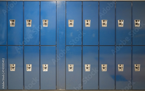 close up on old blue lockers in the school © nd700