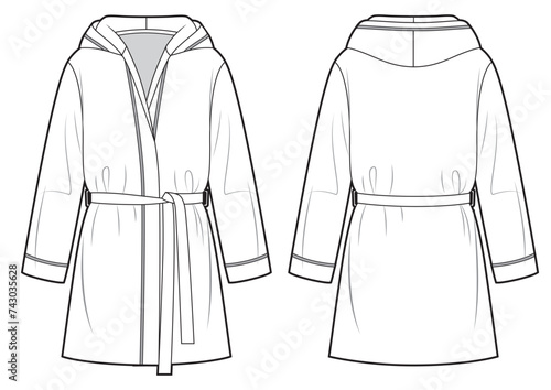 Womens bathrobe with hood, mini length.