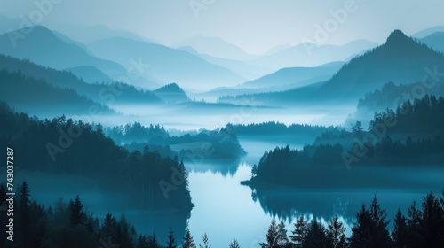 Calm lake and layered mountain silhouettes