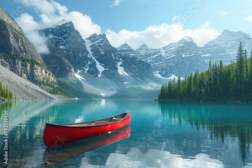 Canoe on calm waters among the mountains © Landscape Planet