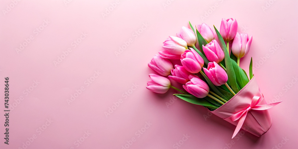 Pink tulips bouquet on pastel background, copy space Pink tulips bouquet on pastel background, copy space