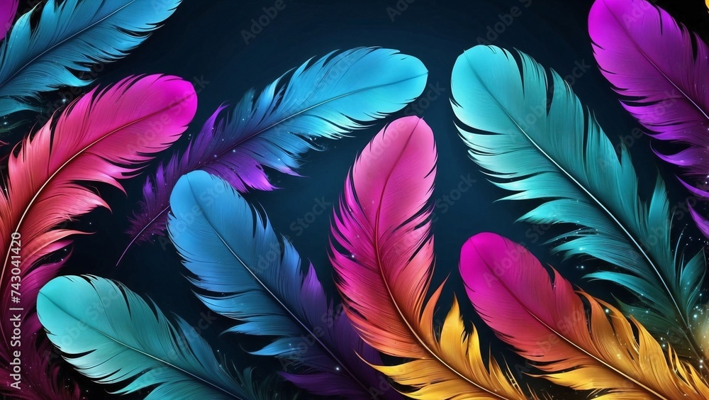 Fototapeta premium abstract feathers in black background for design with copy space