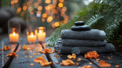 Spa Ambience with Towels, Zen Stones, and Candles