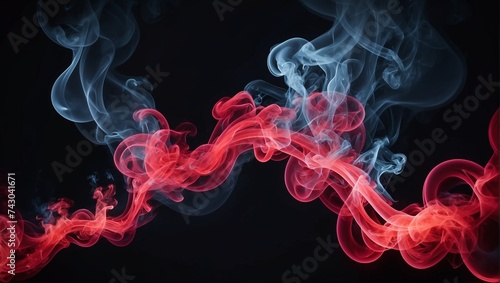 red and white smoke in black background for design whit copy space photo