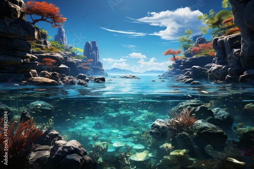 a computer generated image of a coral reef in the ocean photo