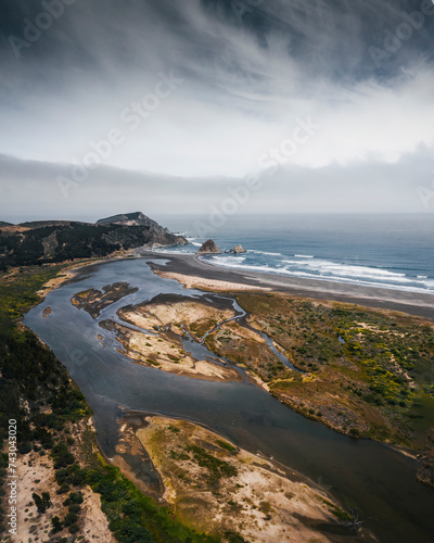 Aerial view of Topocalma beach in O'Higgins, Chile. photo