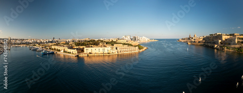 Aerial view of Floriana's Marina and Fortifications at sunset, Floriana, Malta. photo
