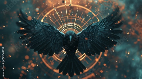 Abstract background with a black raven in the center