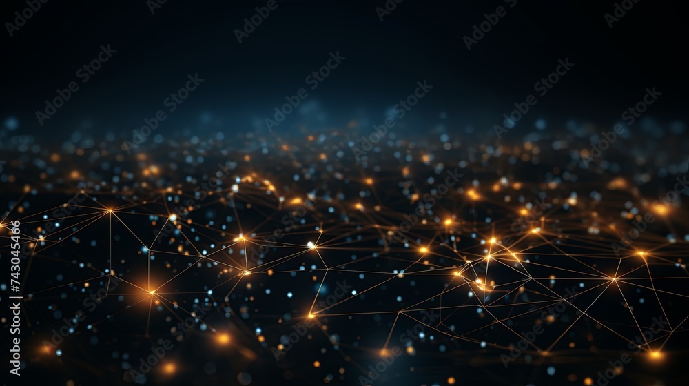 Digital network mesh with glowing nodes and lines illustrating connectivity and data concepts. Digital network mesh with glowing nodes and lines illustrating connectivity and data concepts.