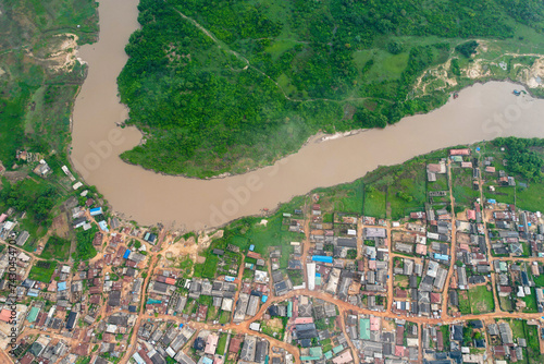 Aerial view of suburban river and greenery in Ogun State, Nigeria. photo