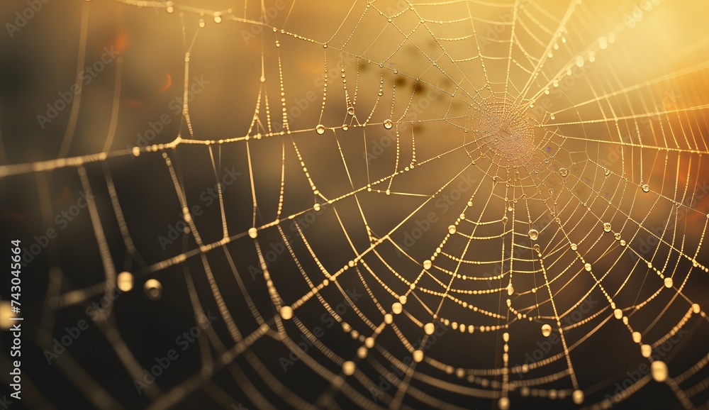 Spider Web, Water Beads, Close-up Shot, Outdoor Nature, Morning Scene, Macro Photography Spider Web, Water Beads, Close-up Shot, Outdoor Nature, Morning Scene, Macro Photography