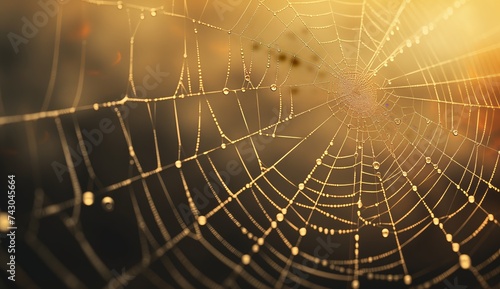 Spider Web, Water Beads, Close-up Shot, Outdoor Nature, Morning Scene, Macro Photography