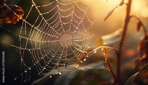 Spider Web, Water Beads, Outdoor Nature, Morning Close-up, Detailed Shot
