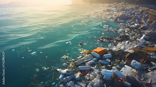 Close-up of plastic bags floating in the ocean