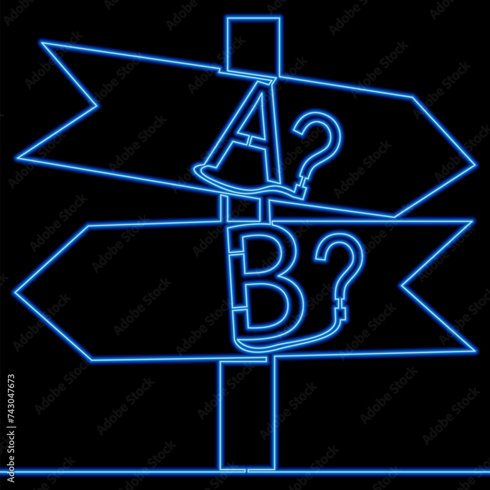 Life choice plan A or B Signpost pointing in two directions. Future planning icon neon concept Life choice plan A or B Signpost pointing in two directions. Future planning icon neon concept