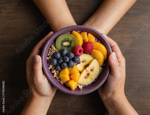Healthy fruit and acai bowl.