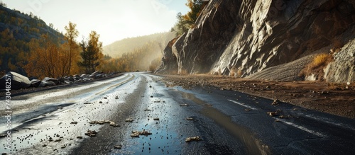 asphalt road damaged by a l...