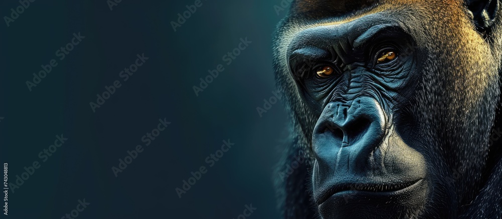 A large gorilla looking around. with copy space image. Place for adding text or design