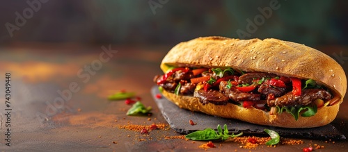 Rougamo or roujiamo Chinese hamburger a plate of Chinese meat sandwich rougamo with spicy lamb meat fillings Shaanxi China. with copy space image. Place for adding text or design photo