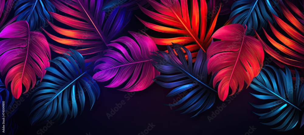 Exotic Leaves with a Neon Glow Tropical Summer Background Exotic Leaves with a Neon Glow Tropical Summer Background