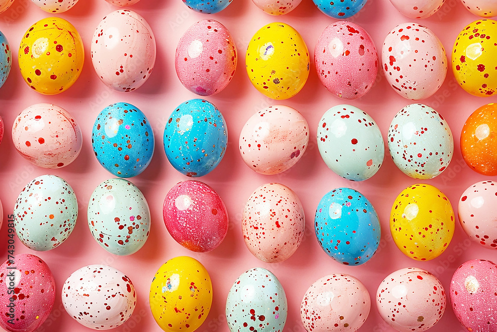 Easter background of colorful painted eggs