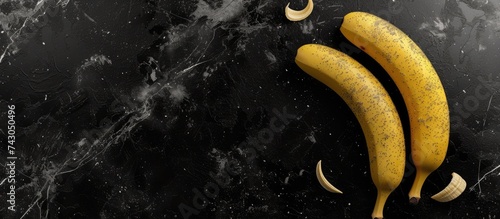 Flat lay Mashing overhyped banana with a fork. with copy space image. Place for adding text or design photo