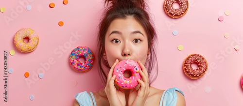 asian woman eat high sugar content food and has Gastroesophageal Reflux Disease feel uncomfortable. with copy space image. Place for adding text or design photo