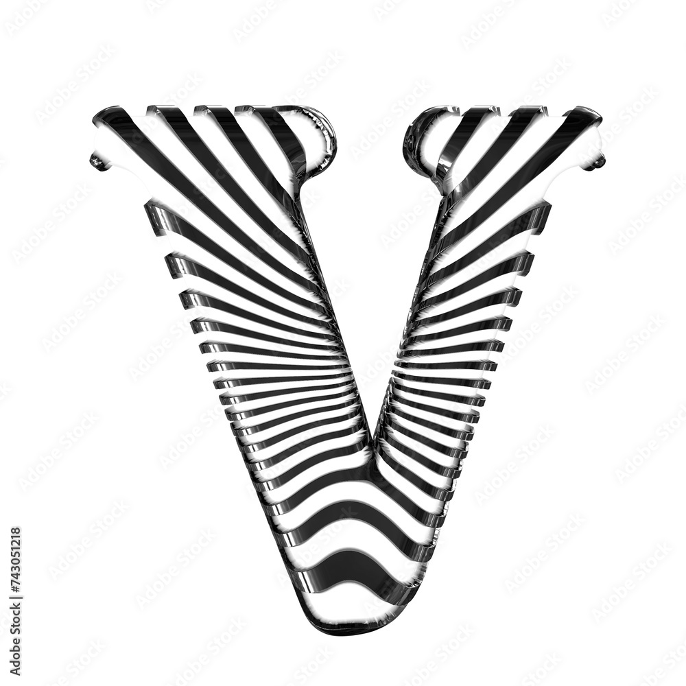 White symbol with black ultra thin horizontal straps. letter v White symbol with black ultra thin horizontal straps. letter v