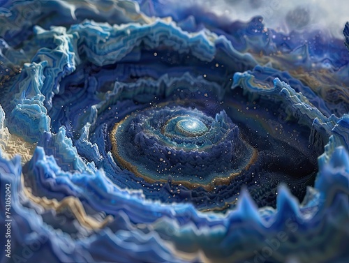A 3D digital rendering of the Milky Way galaxy map in a distinctive and unconventional artistic style