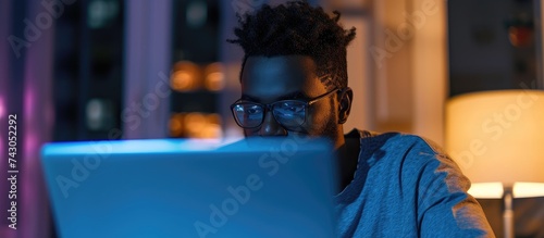 Black man laptop and typing...