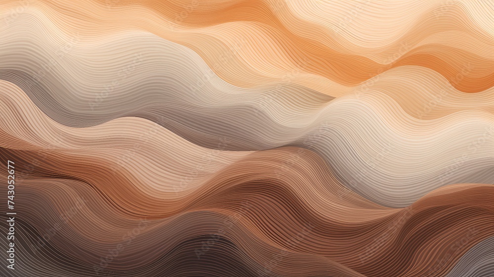 Digital illustration of abstract sand dunes mimicking desert landscape with flowing lines and warm colors. - obrazy, fototapety, plakaty 