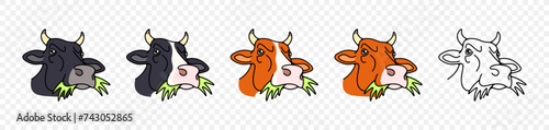 Dairy cow and cow, chews grass or hay, graphic design. Livestock, cattle breeding, animal and pet, dairy and milk, vector design and illustration