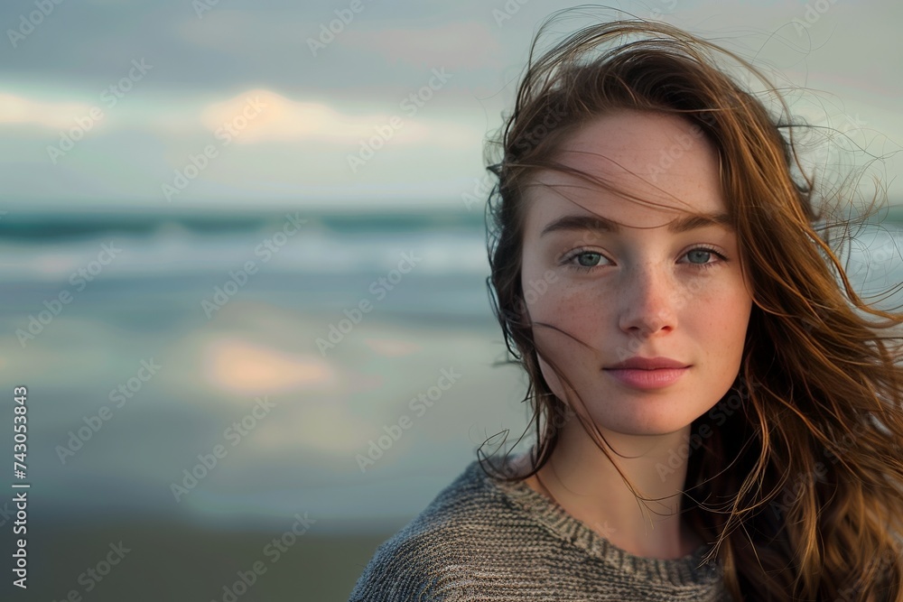 Sunny Serenity: Young and Friendly Girl Enjoys Beach Atmosphere with Shallow Depth of Field Setting Sunny Serenity: Young and Friendly Girl Enjoys Beach Atmosphere with Shallow Depth of Field Setting