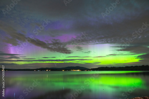 Northern lights over a lake