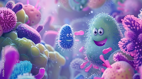 A 3D animated representation of bacteria portrayed in a charming and sweet manner