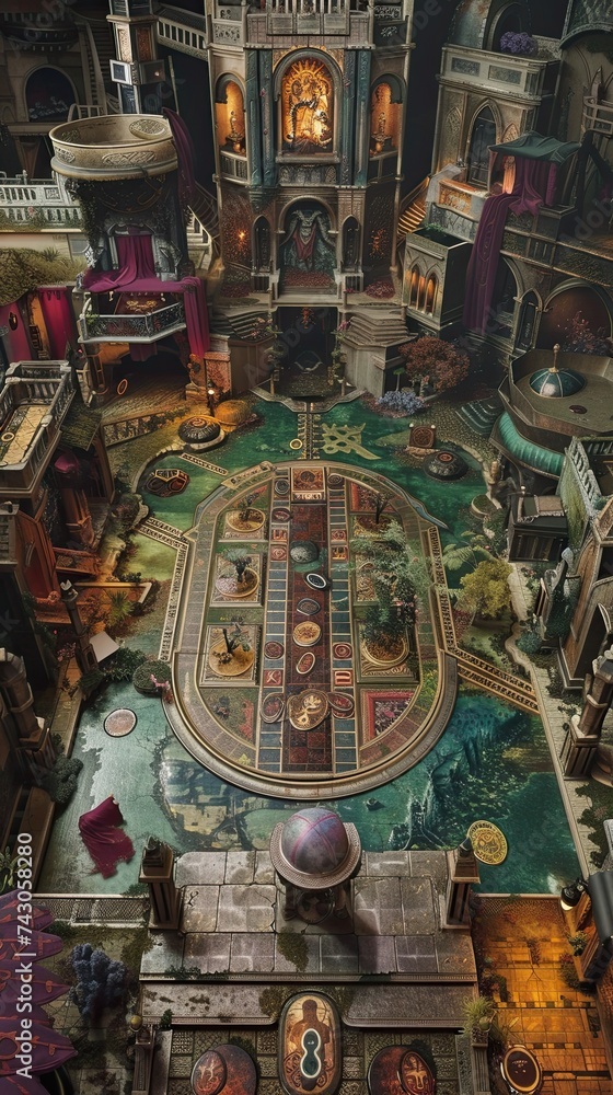 Incredibly detailed representation of an afterlife-themed complex board game
