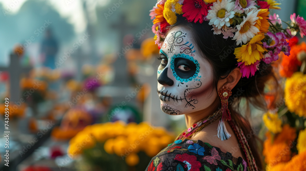 Enigmatic Catrina: Day of the Dead Portrait in Otherworldly Setting
Enigmatic Catrina: Day of the Dead Portrait in Otherworldly Setting