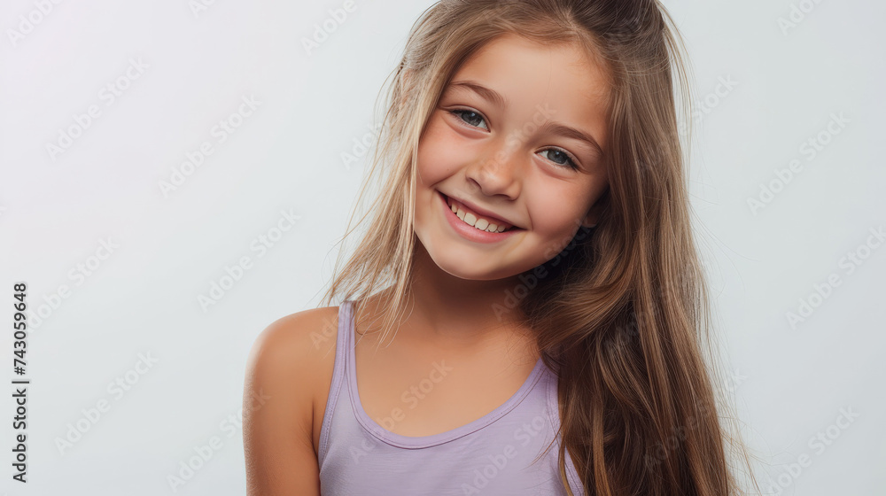 Lavender Delight: Smiling Girl in Studio with Matching Background
Lavender Delight: Smiling Girl in Studio with Matching Background