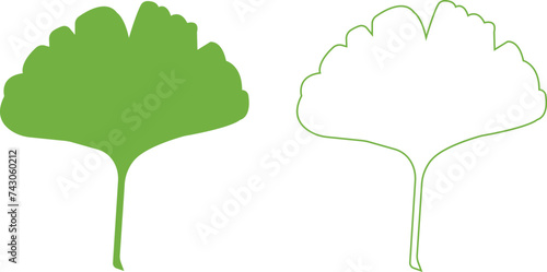 Cartoon flat and line ginkgo biloba leaf silhouette icon set isolated on transparent background. Nature eco green vector collection. Leaflet organic leaves cosmetics and medical plant icon