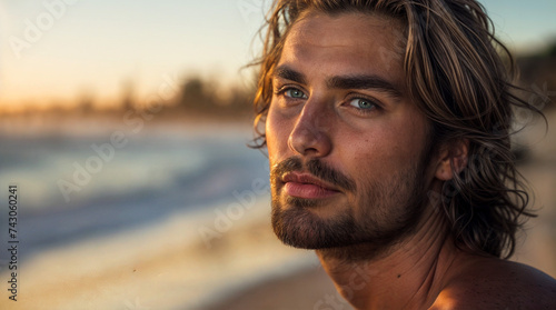 surfer on the beach close up