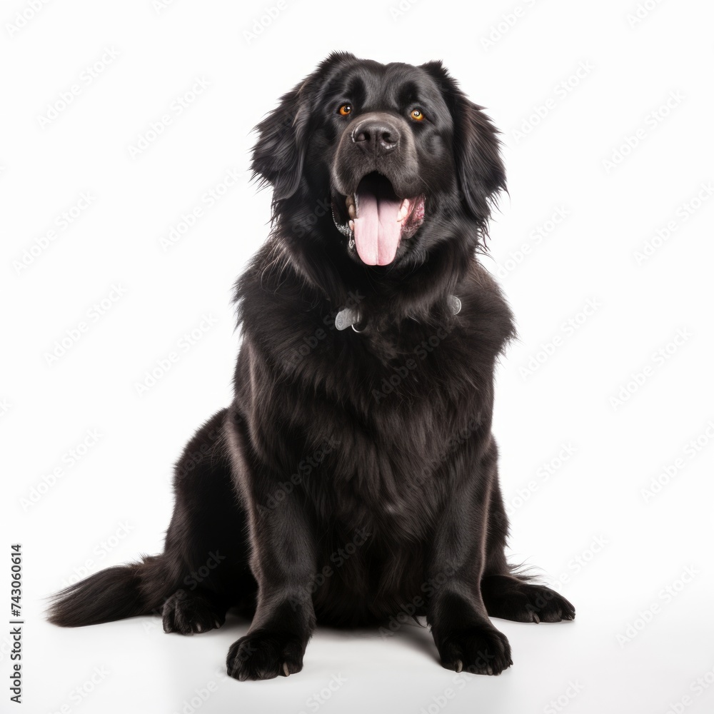 Energetic Newfoundland sitting on a white background, massive build, happy expression Generative AI Energetic Newfoundland sitting on a white background, massive build, happy expression Generative AI