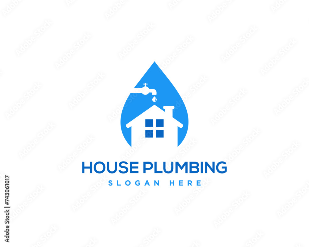 Water drop house plumbing vector logo design concept template.